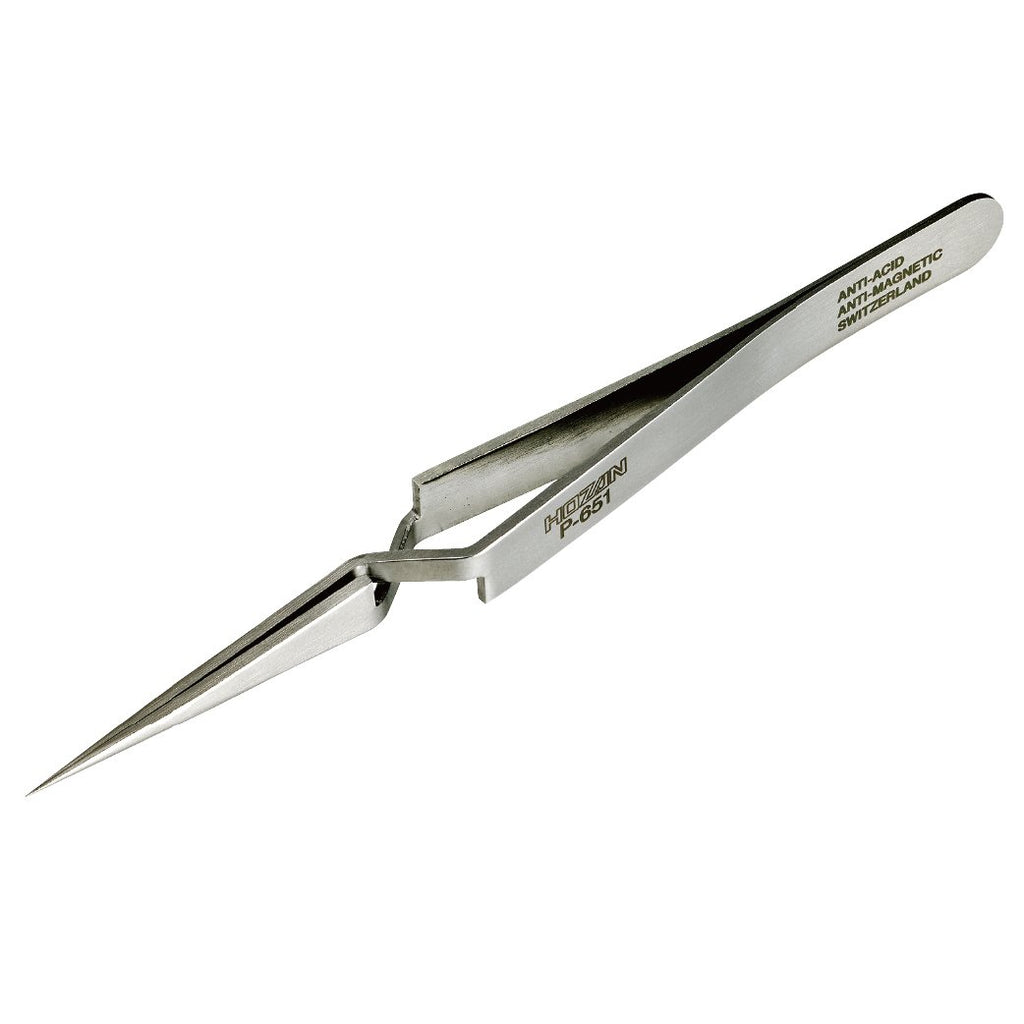 HOZAN P-651 Reverse-Action Tweezers – 118 mm Overall Length, 0.2 mm Tip Width, 15 mm Maximum Opening, 13 g