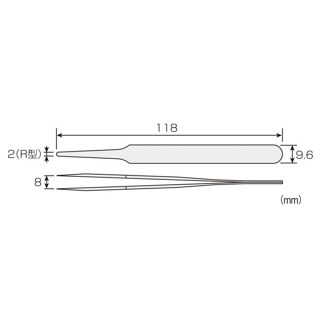 HOZAN – Stainless Steel Tweezers – 2mm R-Type Flat Tip – P-888