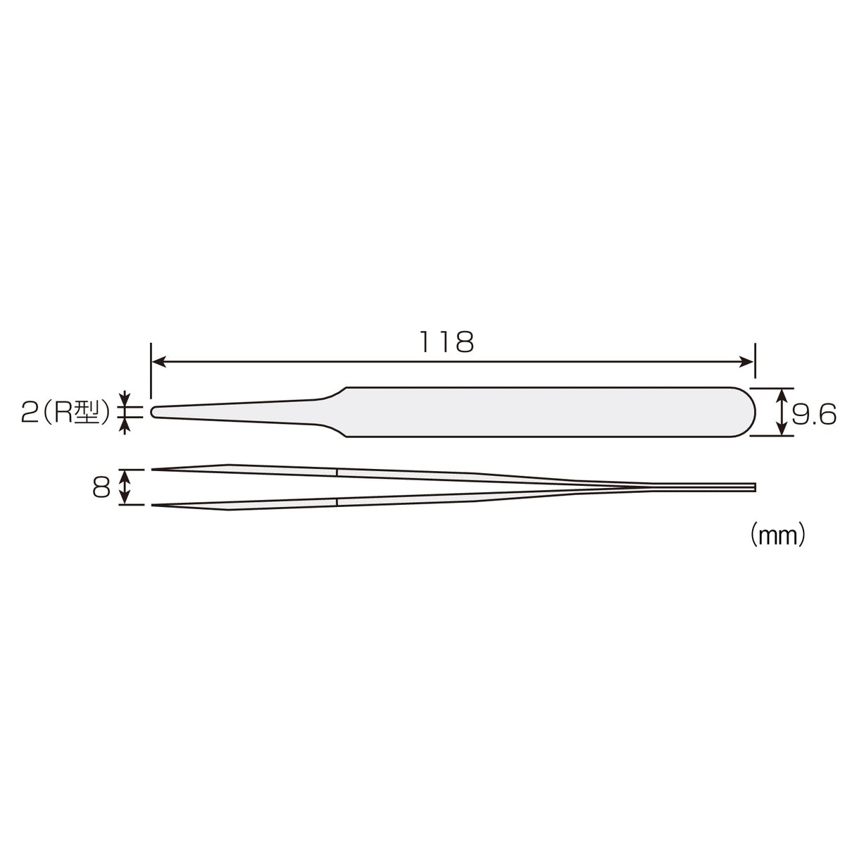 HOZAN – Stainless Steel Tweezers – 2mm R-Type Flat Tip – P-888