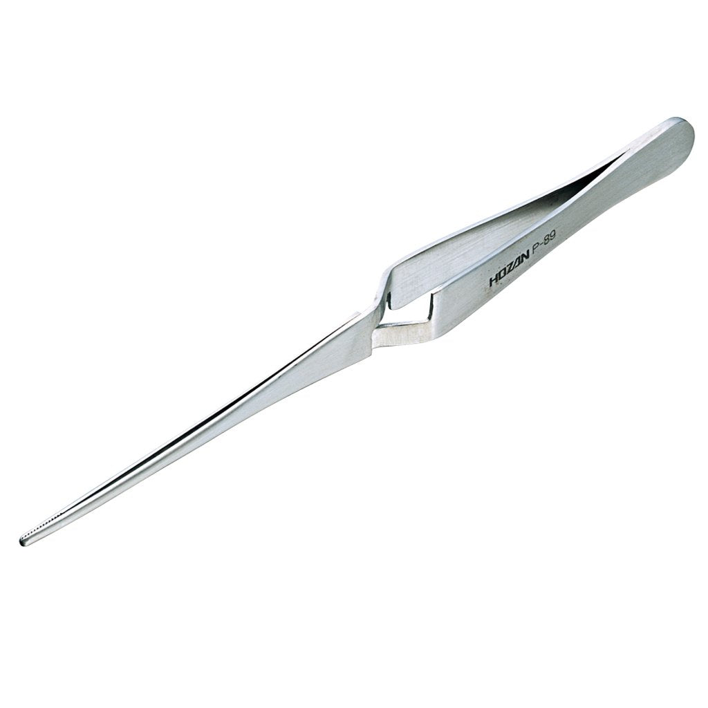 HOZAN P-89 Reverse-Action Tweezers – Straight Tip, 165 mm Overall Length, Approx. 20 mm Maximum Opening, 2 mm Tip Width, General-Purpose Type