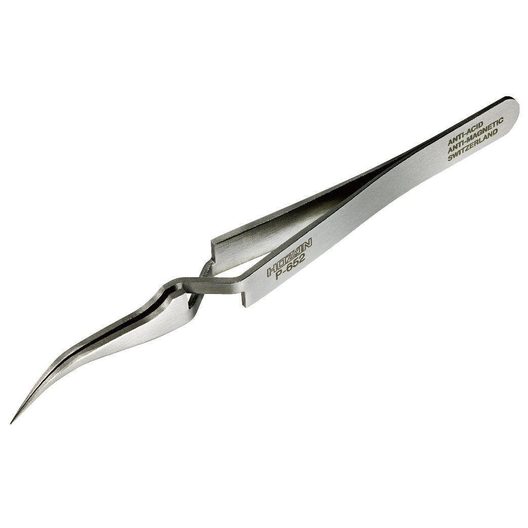 HOZAN P-652 Reverse-Action Tweezers – 115 mm Overall Length, 0.2 mm Tip Width, 15 mm Maximum Opening, 13 g