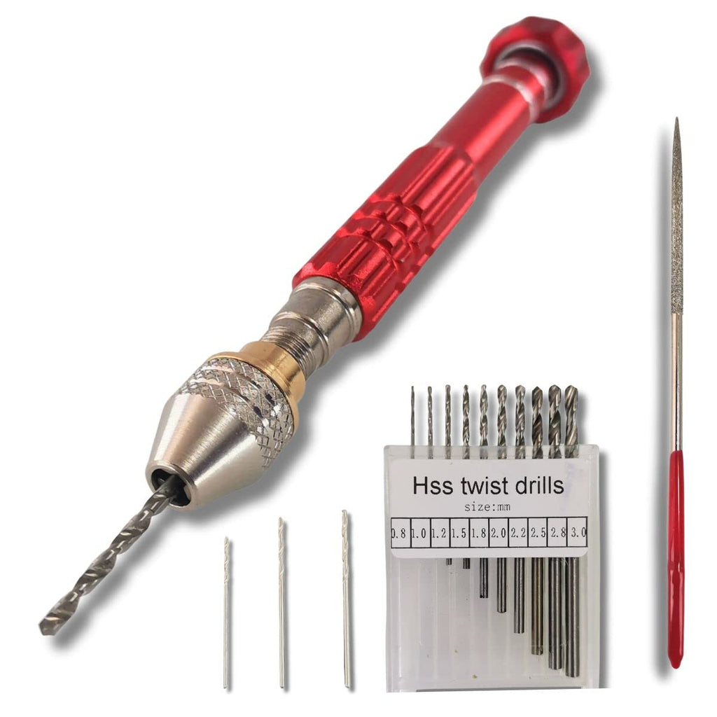 Kuriiro – Precision Pin Vise and Drill Bit Set – 0.8mm - 3.0mm - 15 Pieces – Red – KRS7