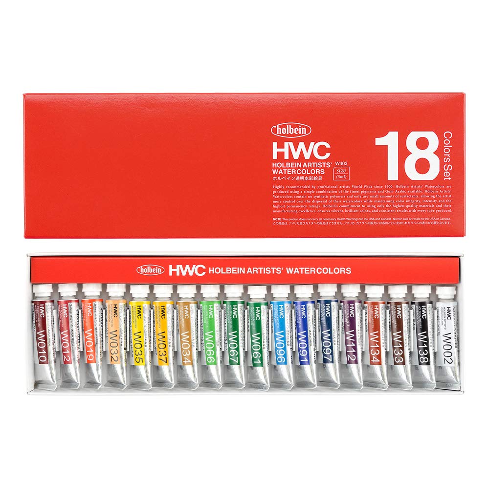 Holbein - Transparent Watercolor - 18 Color Set - 5ml Tubes