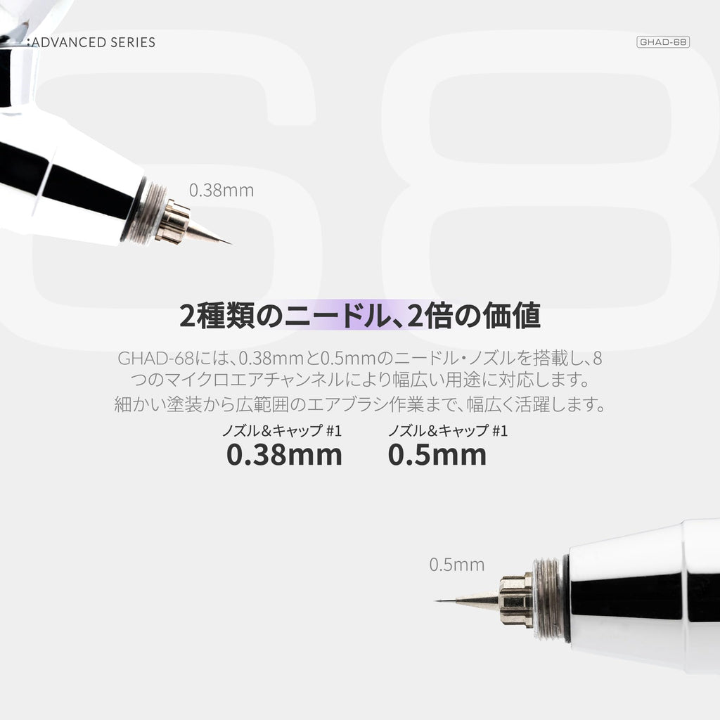 Gaahleri Advanced Series GHAD-68 Dual-Action Trigger-Type Airbrush – Self-Centering Drop-In Nozzle, 0.38 & 0.5 mm, for Model Painting