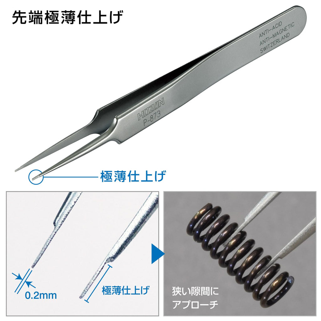 HOZAN – Precision Tweezers – Non-Magnetic Fine Tip – P-873
