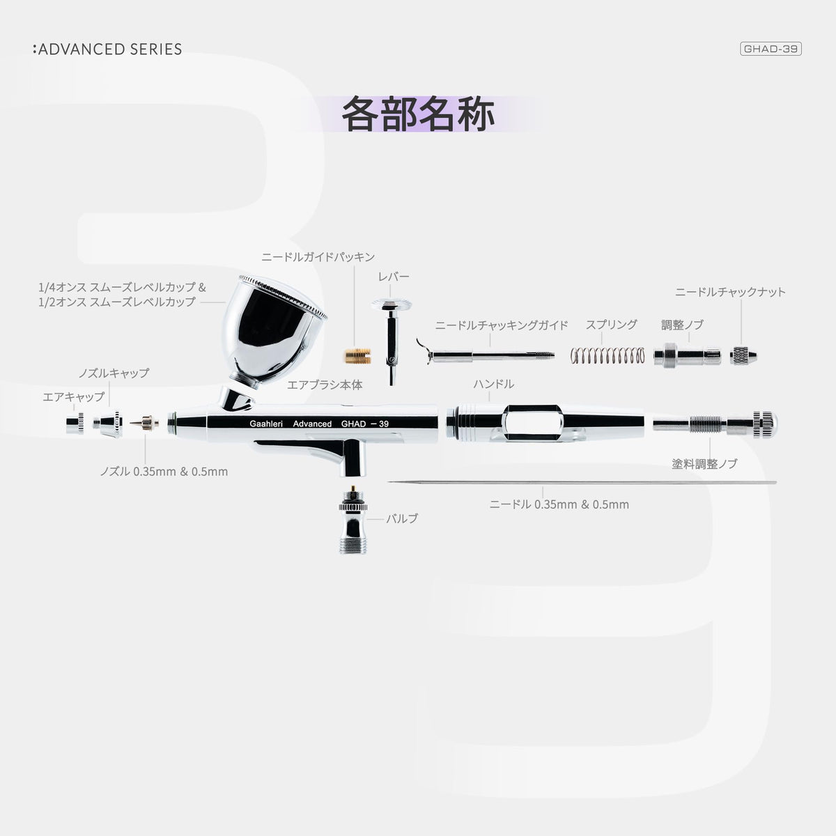 Gaahleri Advanced Series GHAD-39 Dual-Action Airbrush – Self-Centering Drop-In Nozzle, 0.35 & 0.5 mm, for Model Painting