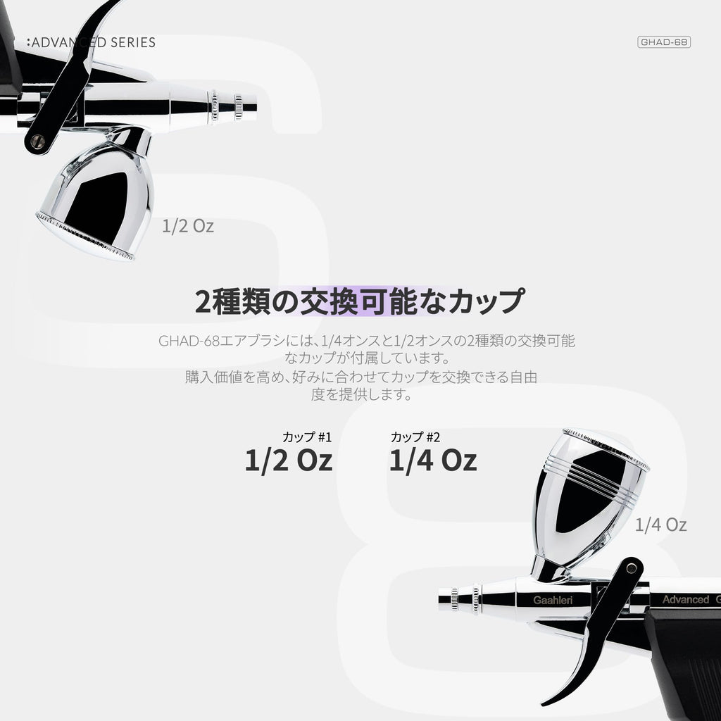 Gaahleri Advanced Series GHAD-68 Dual-Action Trigger-Type Airbrush – Self-Centering Drop-In Nozzle, 0.38 & 0.5 mm, for Model Painting