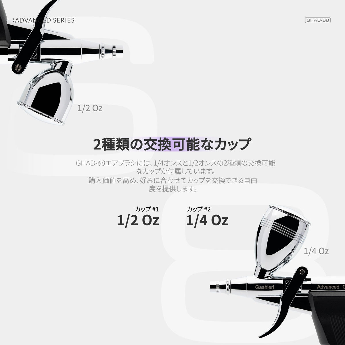 Gaahleri Advanced Series GHAD-68 Dual-Action Trigger-Type Airbrush – Self-Centering Drop-In Nozzle, 0.38 & 0.5 mm, for Model Painting