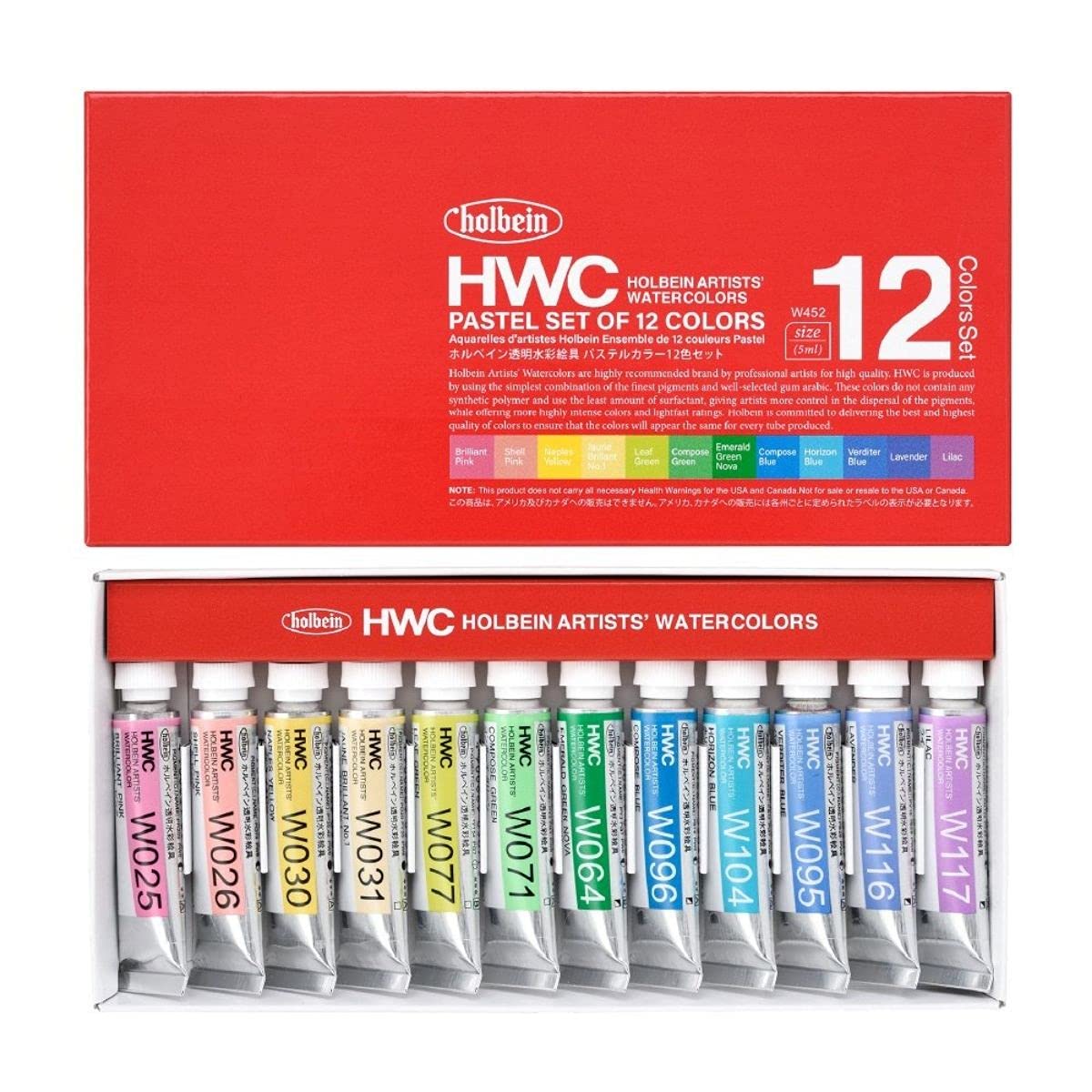 Holbein - Transparent Watercolor - Pastel Colors 12 Color Set - 5ml Tubes