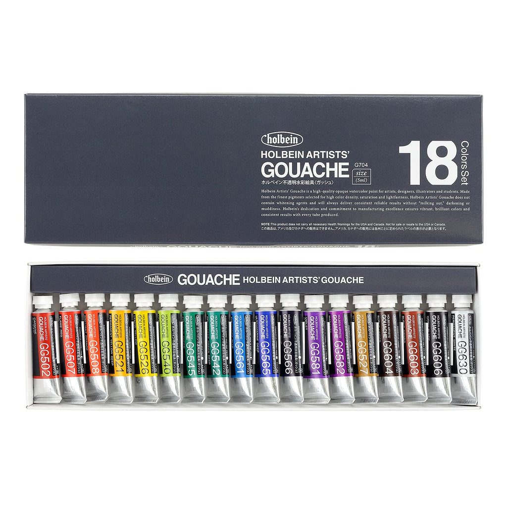 Holbein - Gouache (Opaque Watercolor) - 18 Color Set - 5ml Tubes