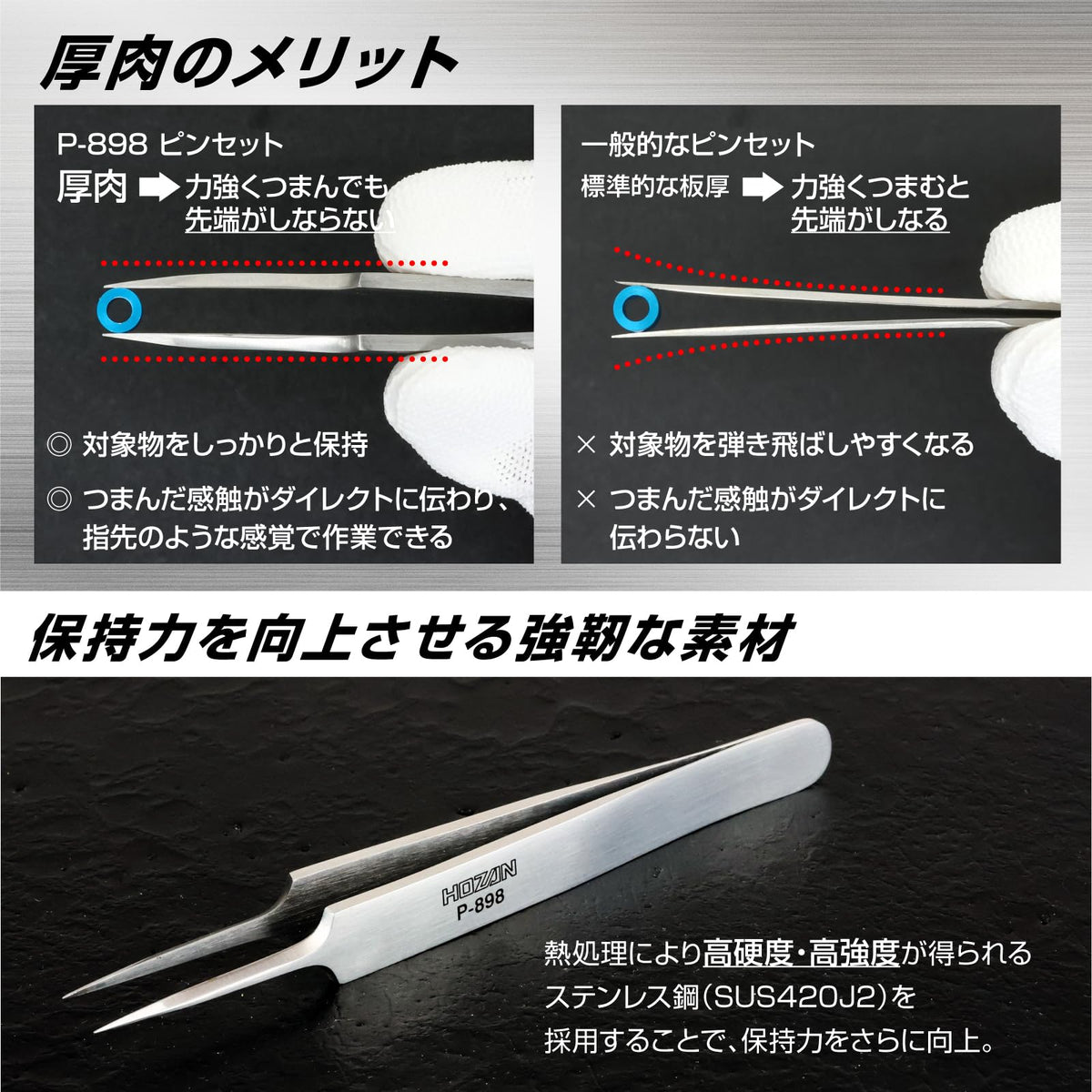 HOZAN – Heavy-Duty Tweezers – P-898