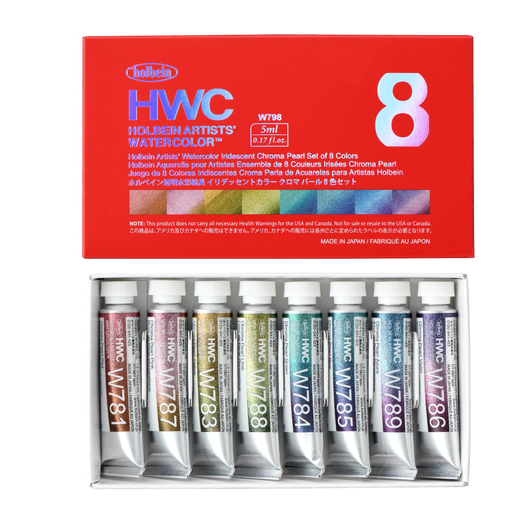 Holbein - Transparent Watercolor - Iridescent Colors Chroma Pearl 8 Color Set - 5ml Tubes